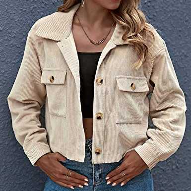 Women's Fashion Cropped Button Down Corduroy Shirts Jacket