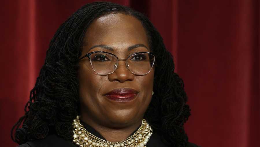 WASHINGTON, DC - OCTOBER 07: United States Supreme Court Associate Justice Ketanji Brown Jackson poses for an official portrait at the East Conference Room of the Supreme Court building on October 7, 2022 in Washington, DC. The Supreme Court has begun a new term after Associate Justice Ketanji Brown Jackson was officially added to the bench in September. (Photo by Alex Wong/Getty Images)