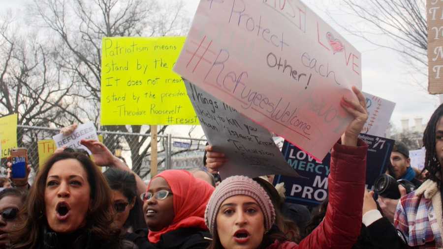 Senator Kamala Harris travel ban protest